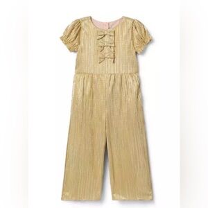 Janie and jack The Sparkle Bow Jumpsuit Euc size 4 gold